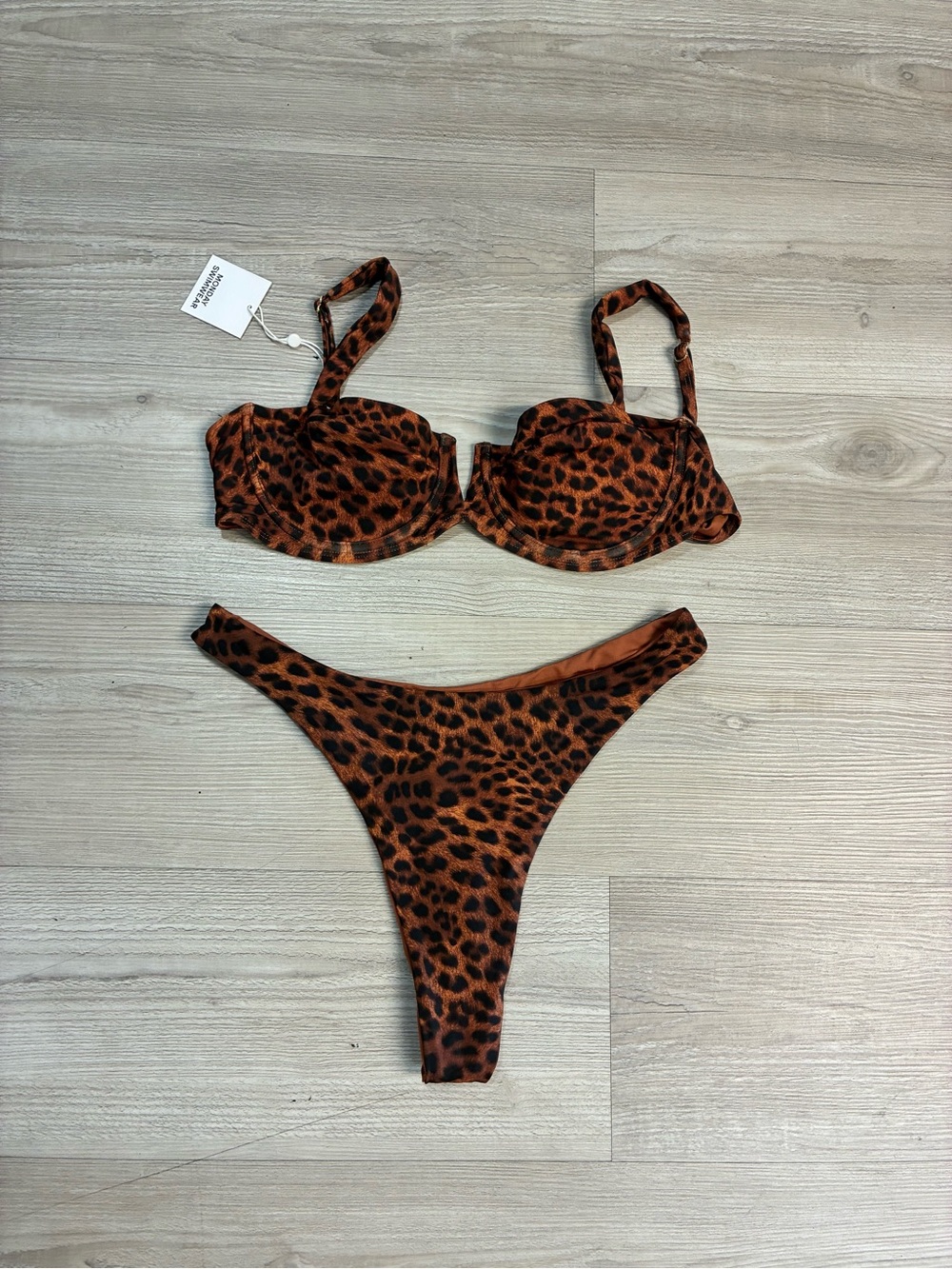 Monday Swimwear Leopard Print Underwire Bikini in Brown/Black
